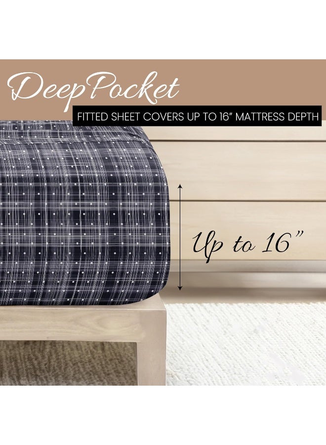 Linen Market Double-Brushed Patterned Microfiber California King Sheet Set 4 Piece – Oeko-TEX Certified Ultra Soft & Wrinkle-Free - 16" Deep Pocket Sheets Easy Care Cal-King Size - Polka Dot Navy - Image 5